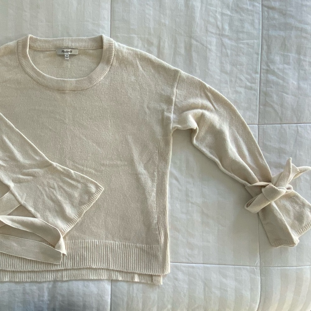 Madewell bell sleeve tie sweater.